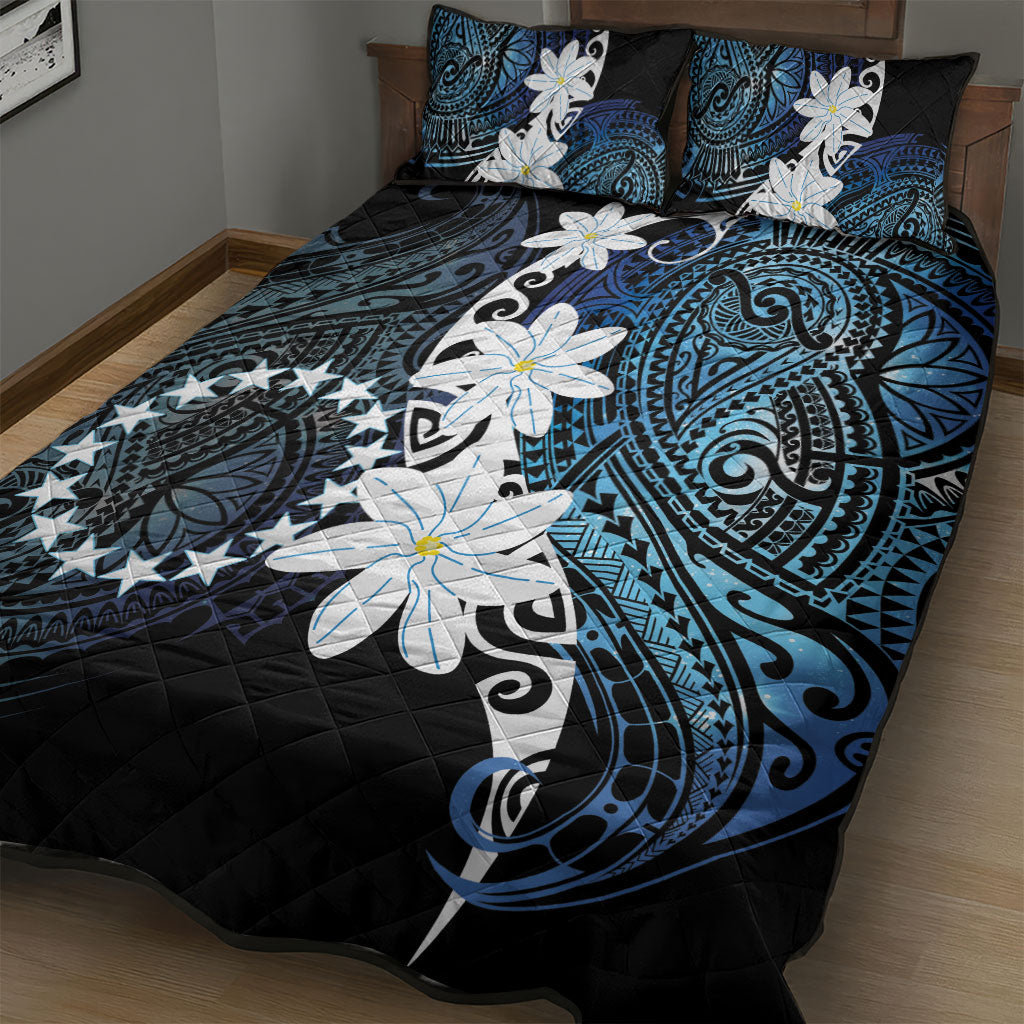 Cook Islands Maori Language Week Quilt Bed Set Tiare Maori Kuki Airani Blue Pattern LT22 - Polynesian Pride