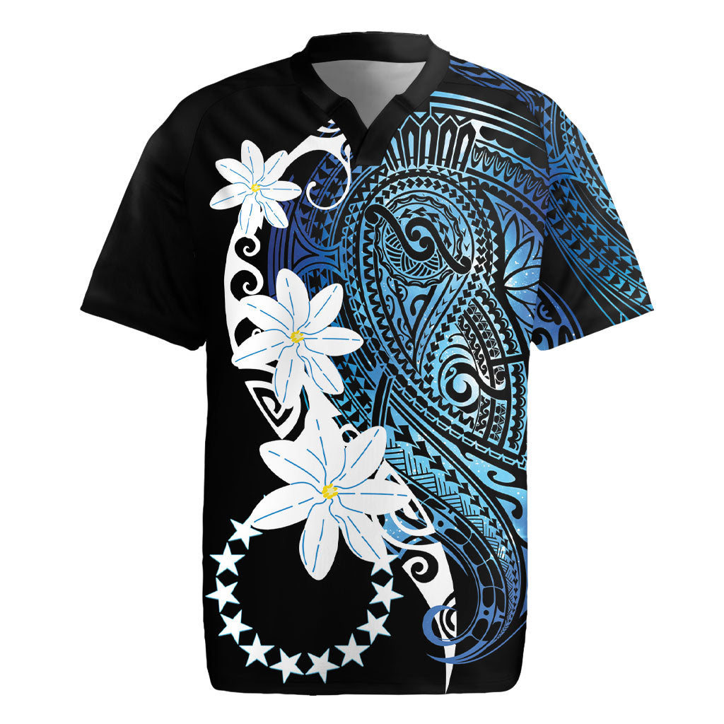 Cook Islands Maori Language Week Rugby Jersey Tiare Maori Kuki Airani Blue Pattern LT22 Blue - Polynesian Pride