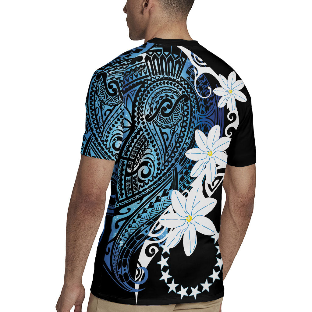 Cook Islands Maori Language Week Rugby Jersey Tiare Maori Kuki Airani Blue Pattern LT22 - Polynesian Pride