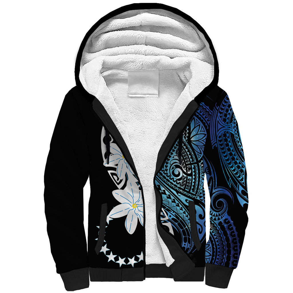 Cook Islands Maori Language Week Sherpa Hoodie Tiare Maori Kuki Airani Blue Pattern LT22 Unisex Blue - Polynesian Pride