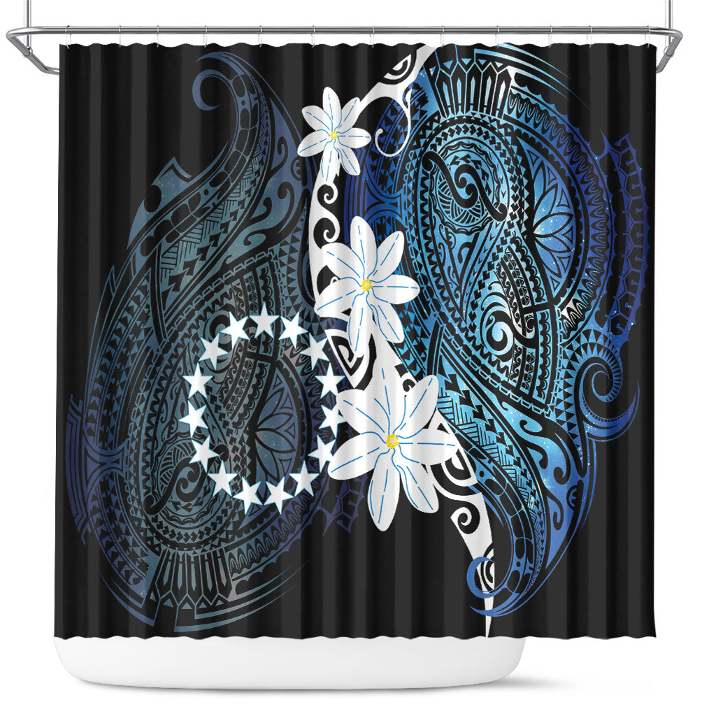 Cook Islands Maori Language Week Shower Curtain Tiare Maori Kuki Airani Blue Pattern LT22 Blue - Polynesian Pride