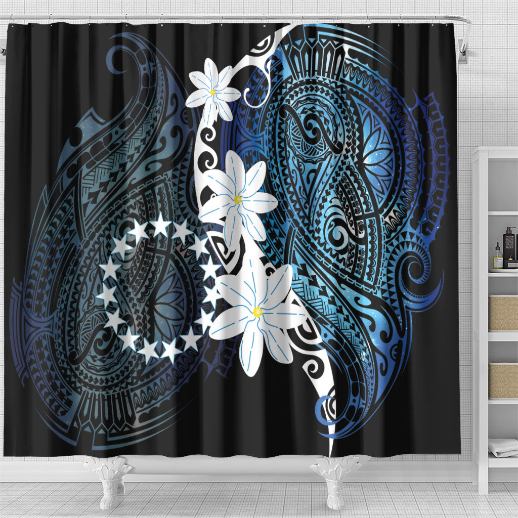 Cook Islands Maori Language Week Shower Curtain Tiare Maori Kuki Airani Blue Pattern LT22 - Polynesian Pride