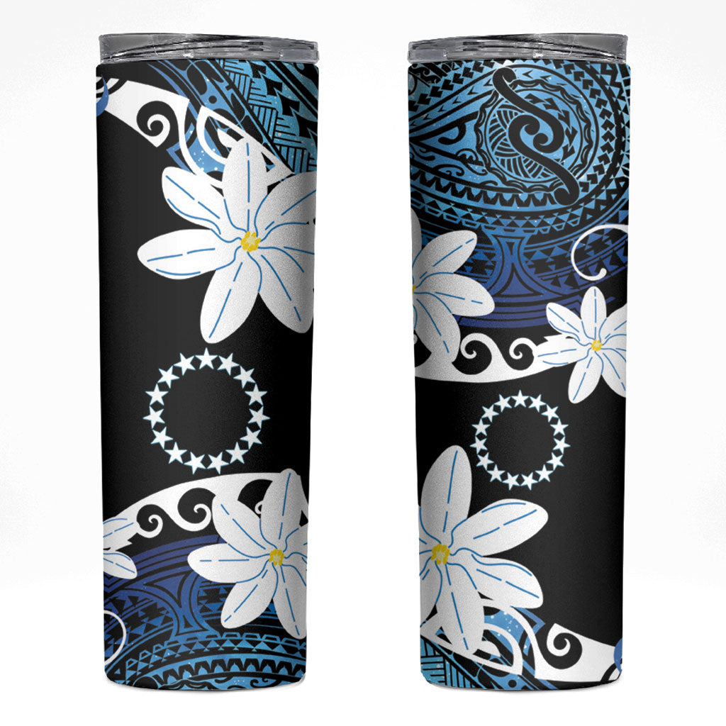 Cook Islands Maori Language Week Skinny Tumbler Tiare Maori Kuki Airani Blue Pattern LT22 Blue - Polynesian Pride