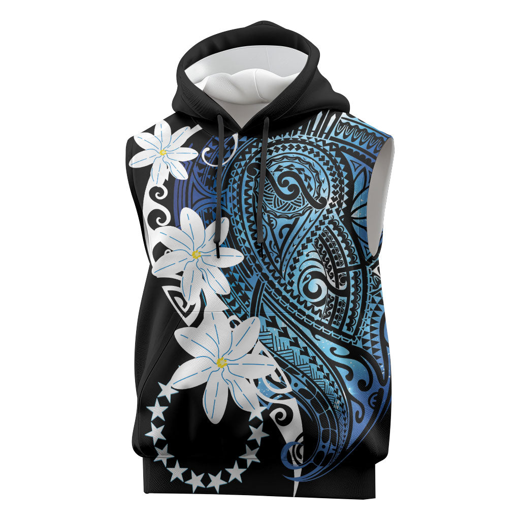 Cook Islands Maori Language Week Sleeveless Hoodie Tiare Maori Kuki Airani Blue Pattern LT22 Blue - Polynesian Pride