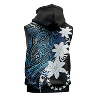Cook Islands Maori Language Week Sleeveless Hoodie Tiare Maori Kuki Airani Blue Pattern LT22 - Polynesian Pride