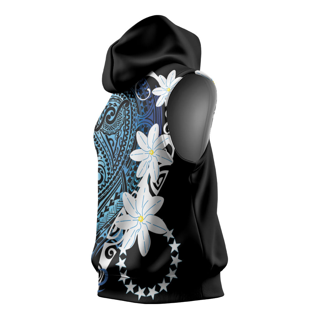 Cook Islands Maori Language Week Sleeveless Hoodie Tiare Maori Kuki Airani Blue Pattern LT22 - Polynesian Pride