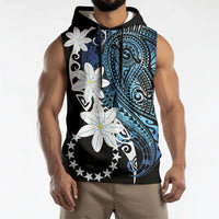 Cook Islands Maori Language Week Sleeveless Hoodie Tiare Maori Kuki Airani Blue Pattern LT22 - Polynesian Pride
