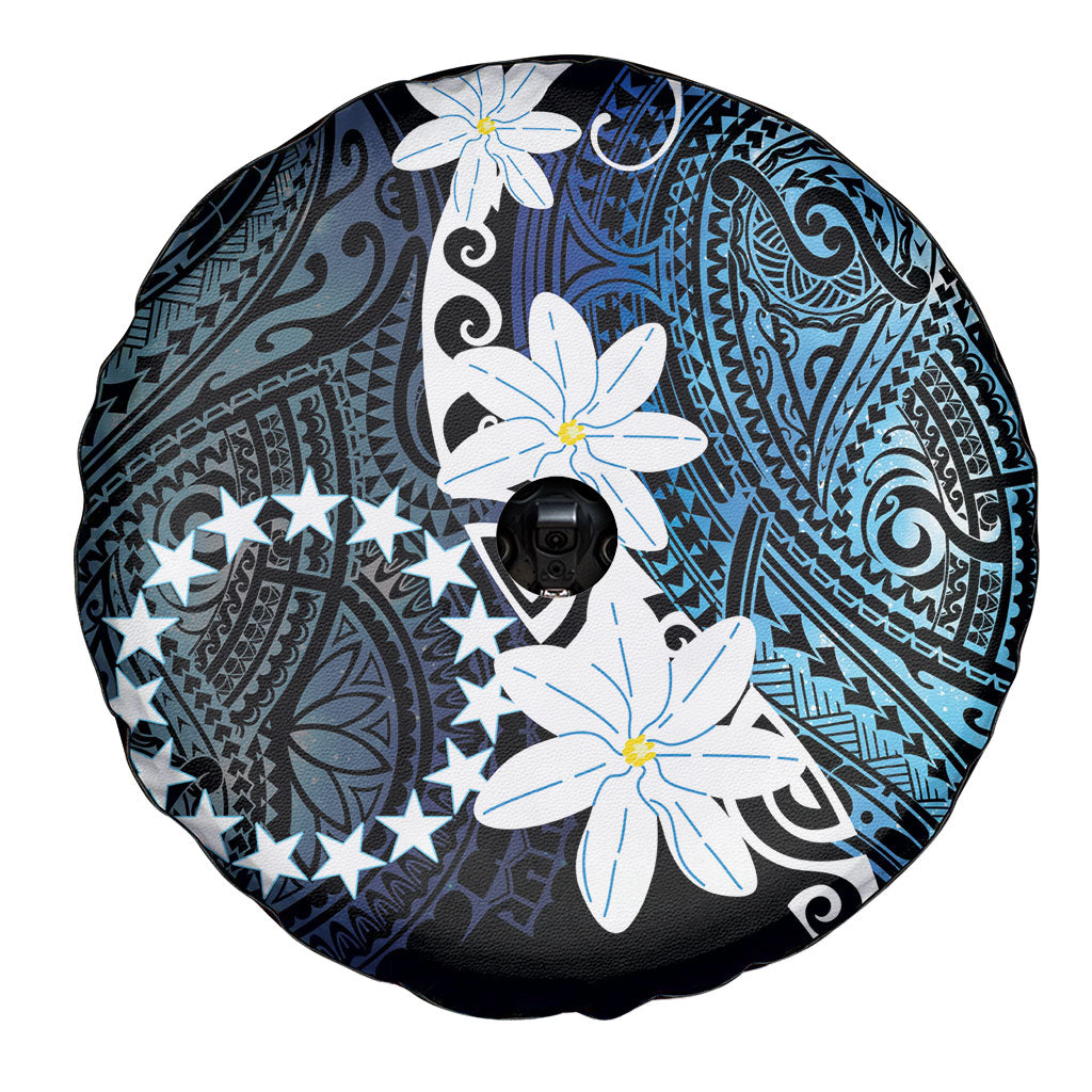 Cook Islands Maori Language Week Spare Tire Cover Tiare Maori Kuki Airani Blue Pattern LT22 - Polynesian Pride