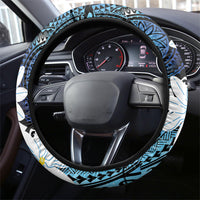 Cook Islands Maori Language Week Steering Wheel Cover Tiare Maori Kuki Airani Blue Pattern LT22 - Polynesian Pride
