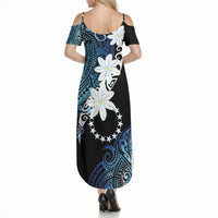 Cook Islands Maori Language Week Summer Maxi Dress Tiare Maori Kuki Airani Blue Pattern LT22 - Polynesian Pride