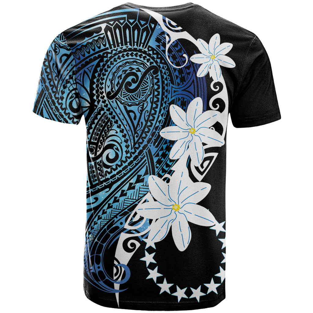 Cook Islands Maori Language Week T Shirt Tiare Maori Kuki Airani Blue Pattern LT22 - Polynesian Pride