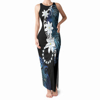 Cook Islands Maori Language Week Tank Maxi Dress Tiare Maori Kuki Airani Blue Pattern LT22 Women Blue - Polynesian Pride