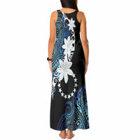 Cook Islands Maori Language Week Tank Maxi Dress Tiare Maori Kuki Airani Blue Pattern LT22 - Polynesian Pride