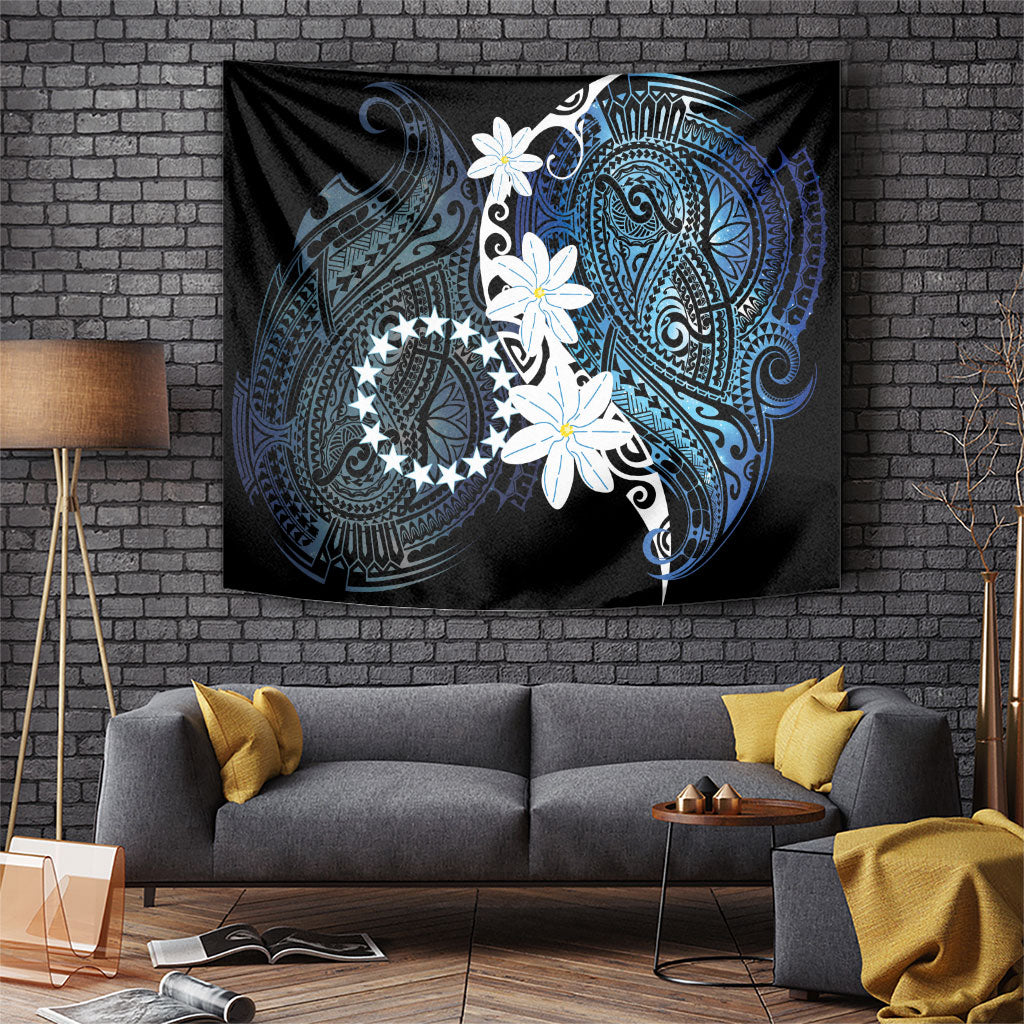 Cook Islands Maori Language Week Tapestry Tiare Maori Kuki Airani Blue Pattern LT22 Blue - Polynesian Pride