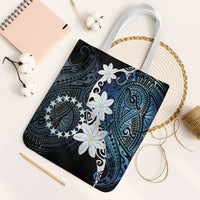 Cook Islands Maori Language Week Tote Bag Tiare Maori Kuki Airani Blue Pattern LT22 White Strap One Size Blue - Polynesian Pride