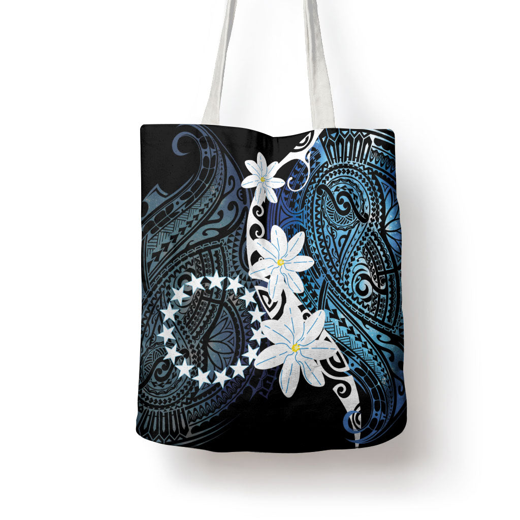 Cook Islands Maori Language Week Tote Bag Tiare Maori Kuki Airani Blue Pattern LT22 - Polynesian Pride