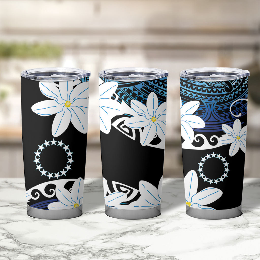 Cook Islands Maori Language Week Tumbler Cup Tiare Maori Kuki Airani Blue Pattern LT22 - Polynesian Pride