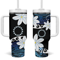 Cook Islands Maori Language Week Tumbler With Handle Tiare Maori Kuki Airani Blue Pattern LT22 One Size: 40 oz Blue - Polynesian Pride