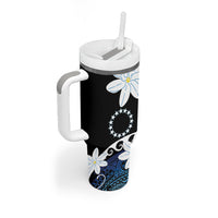 Cook Islands Maori Language Week Tumbler With Handle Tiare Maori Kuki Airani Blue Pattern LT22 - Polynesian Pride