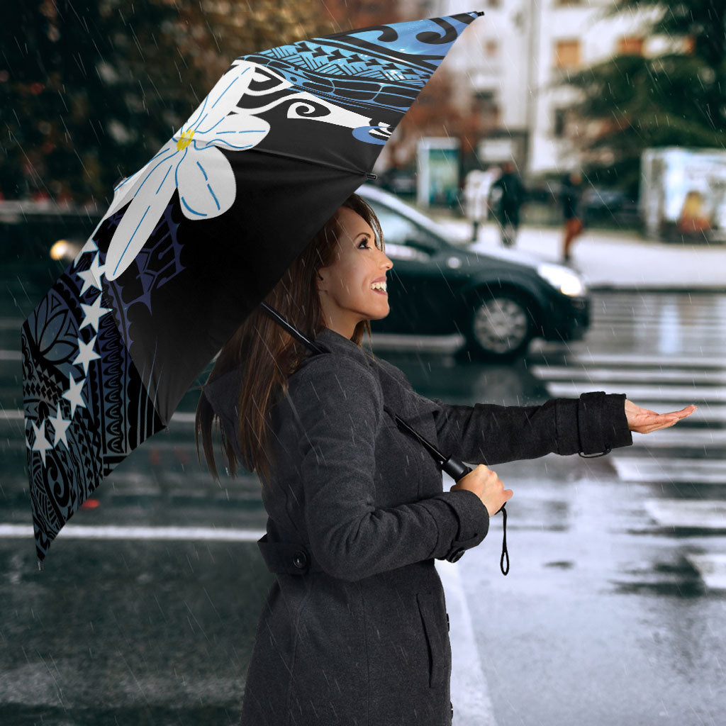 Cook Islands Maori Language Week Umbrella Tiare Maori Kuki Airani Blue Pattern LT22 - Polynesian Pride
