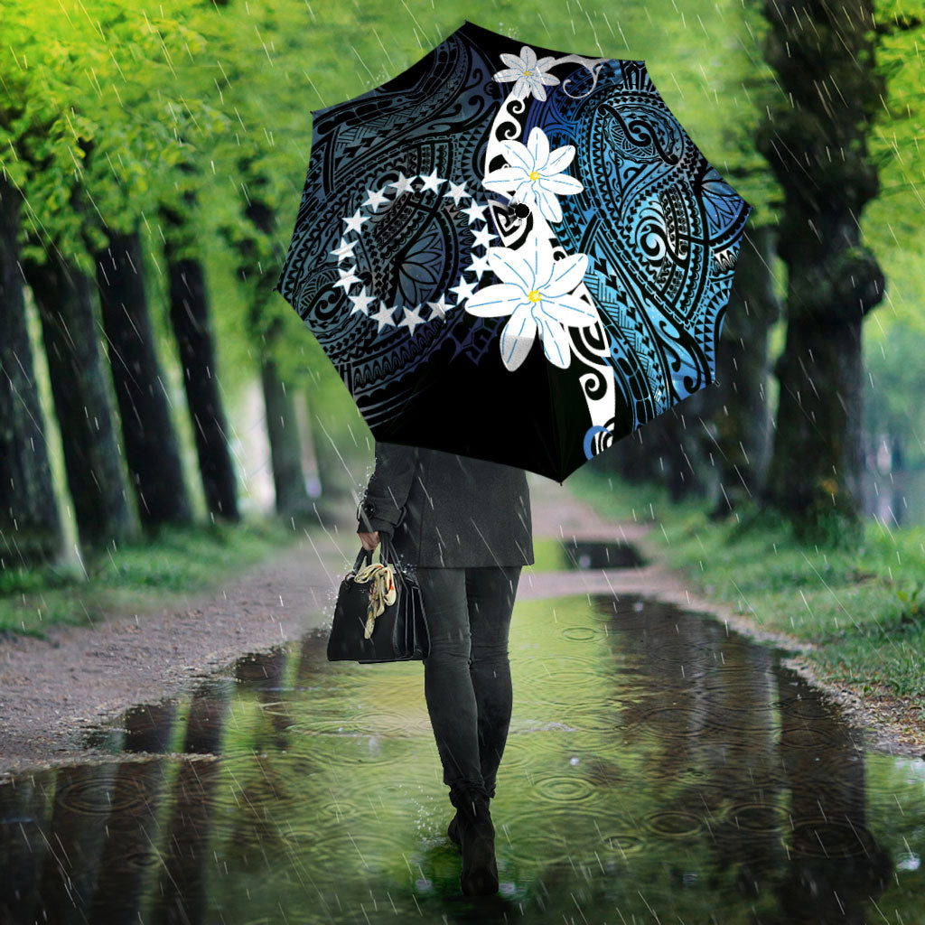 Cook Islands Maori Language Week Umbrella Tiare Maori Kuki Airani Blue Pattern LT22 - Polynesian Pride