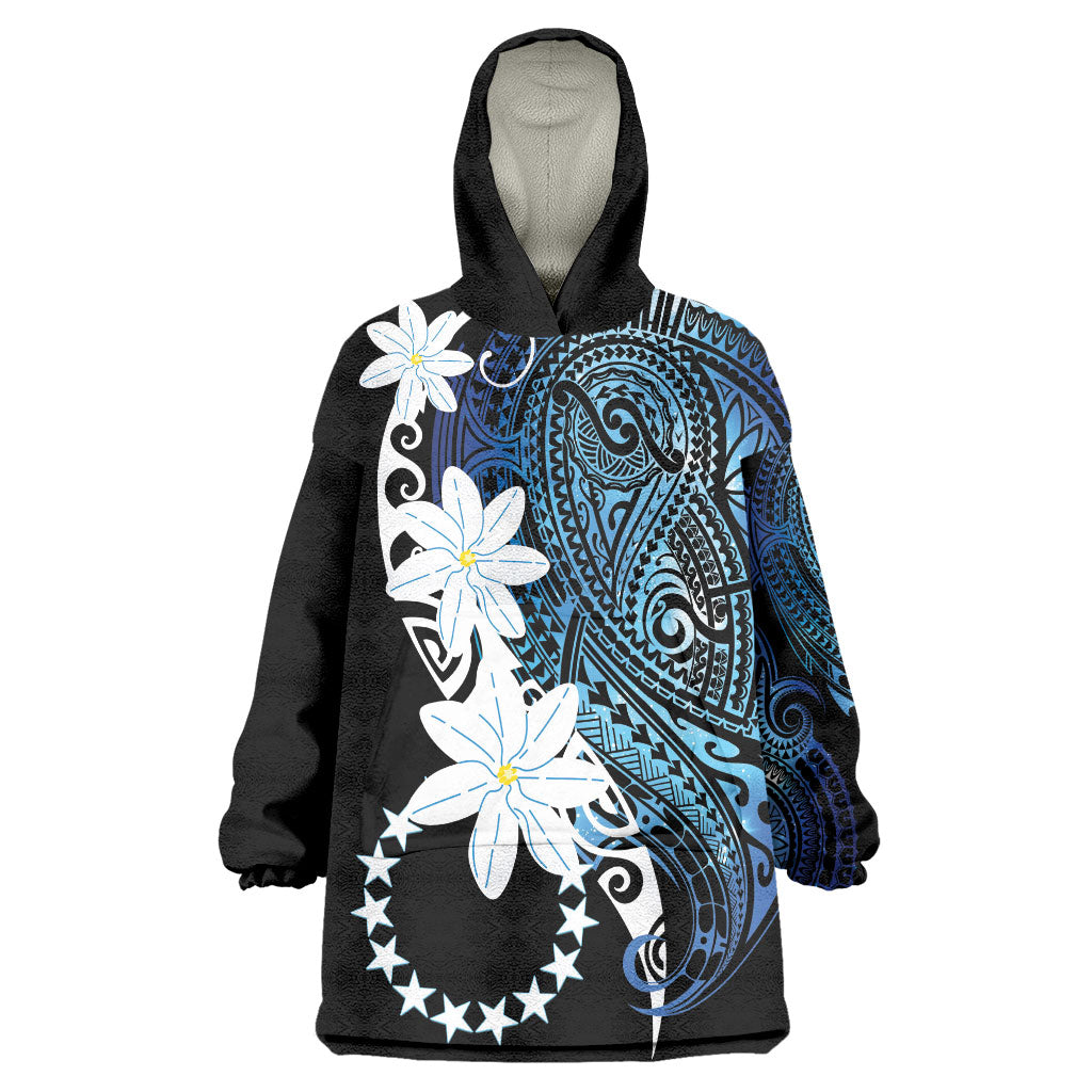 Cook Islands Maori Language Week Wearable Blanket Hoodie Tiare Maori Kuki Airani Blue Pattern LT22 One Size Blue - Polynesian Pride