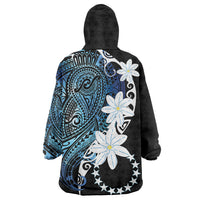 Cook Islands Maori Language Week Wearable Blanket Hoodie Tiare Maori Kuki Airani Blue Pattern LT22 - Polynesian Pride