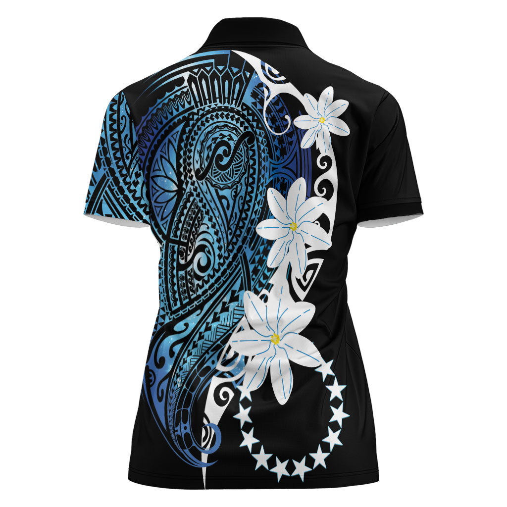 Cook Islands Maori Language Week Women Polo Shirt Tiare Maori Kuki Airani Blue Pattern LT22 - Polynesian Pride