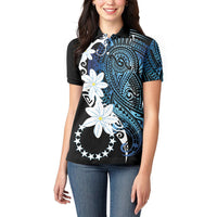 Cook Islands Maori Language Week Women Polo Shirt Tiare Maori Kuki Airani Blue Pattern LT22 - Polynesian Pride