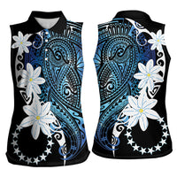 Cook Islands Maori Language Week Women Sleeveless Polo Shirt Tiare Maori Kuki Airani Blue Pattern LT22 - Polynesian Pride