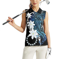 Cook Islands Maori Language Week Women Sleeveless Polo Shirt Tiare Maori Kuki Airani Blue Pattern LT22 - Polynesian Pride