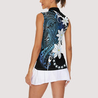 Cook Islands Maori Language Week Women Sleeveless Polo Shirt Tiare Maori Kuki Airani Blue Pattern LT22 - Polynesian Pride