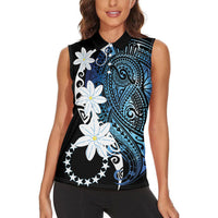 Cook Islands Maori Language Week Women Sleeveless Polo Shirt Tiare Maori Kuki Airani Blue Pattern LT22 - Polynesian Pride