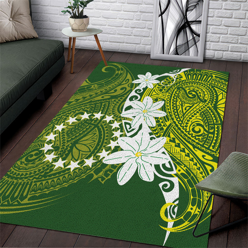 Cook Islands Maori Language Week Area Rug Tiare Maori Kuki Airani Green Pattern LT22 Green - Polynesian Pride