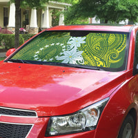 Cook Islands Maori Language Week Auto Sun Shade Tiare Maori Kuki Airani Green Pattern LT22 - Polynesian Pride