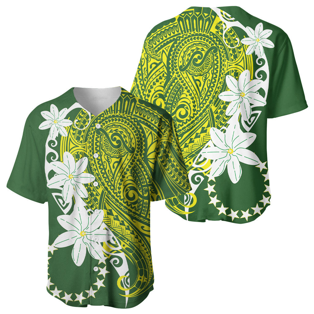 Cook Islands Maori Language Week Baseball Jersey Tiare Maori Kuki Airani Green Pattern LT22 - Polynesian Pride