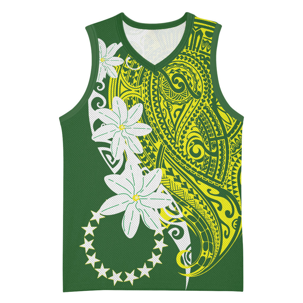 Cook Islands Maori Language Week Basketball Jersey Tiare Maori Kuki Airani Green Pattern LT22 Unisex Green - Polynesian Pride