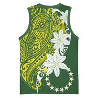 Cook Islands Maori Language Week Basketball Jersey Tiare Maori Kuki Airani Green Pattern LT22 - Polynesian Pride