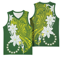Cook Islands Maori Language Week Basketball Jersey Tiare Maori Kuki Airani Green Pattern LT22 - Polynesian Pride