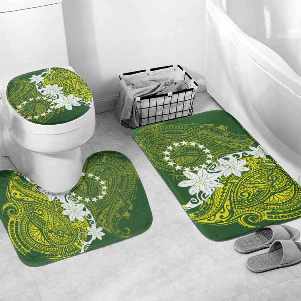 Cook Islands Maori Language Week Bathroom Set Tiare Maori Kuki Airani Green Pattern LT22 Mat Set Only (3 pcs) One Size Green - Polynesian Pride