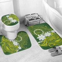 Cook Islands Maori Language Week Bathroom Set Tiare Maori Kuki Airani Green Pattern LT22 Mat Set Only (3 pcs) One Size Green - Polynesian Pride