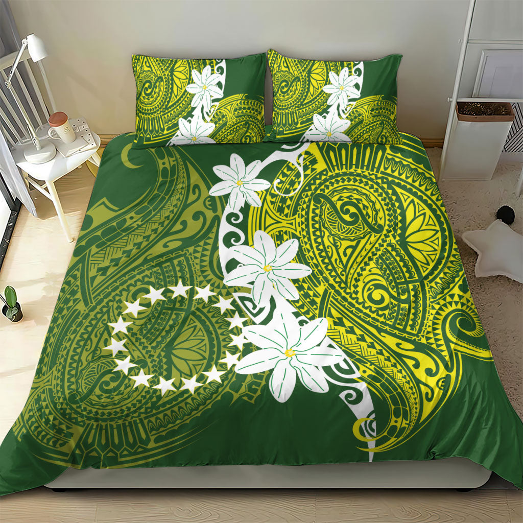 Cook Islands Maori Language Week Bedding Set Tiare Maori Kuki Airani Green Pattern LT22 - Polynesian Pride