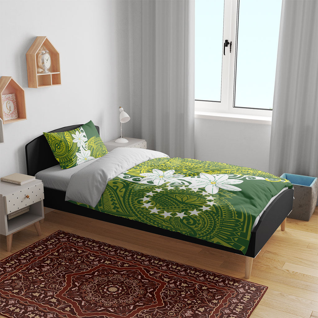Cook Islands Maori Language Week Bedding Set Tiare Maori Kuki Airani Green Pattern LT22 - Polynesian Pride