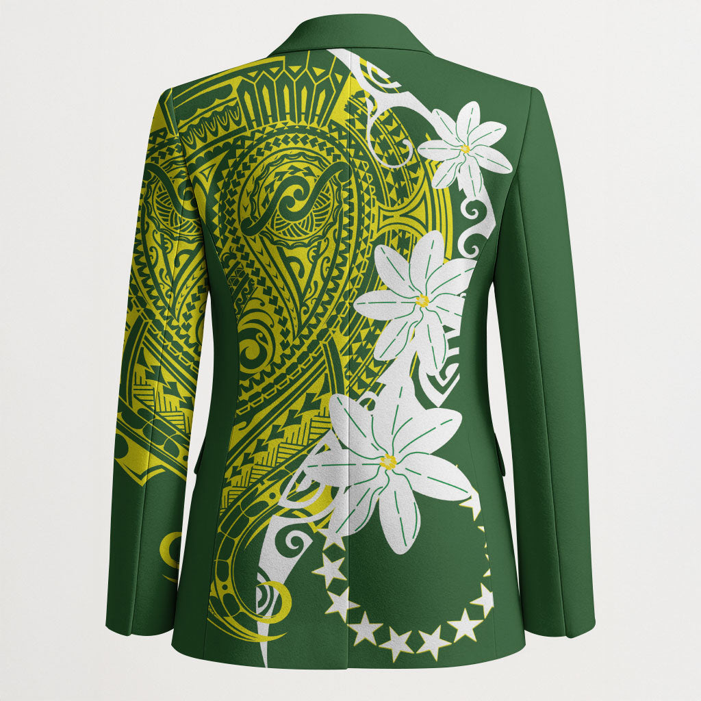 Cook Islands Maori Language Week Blazer Tiare Maori Kuki Airani Green Pattern LT22 - Polynesian Pride