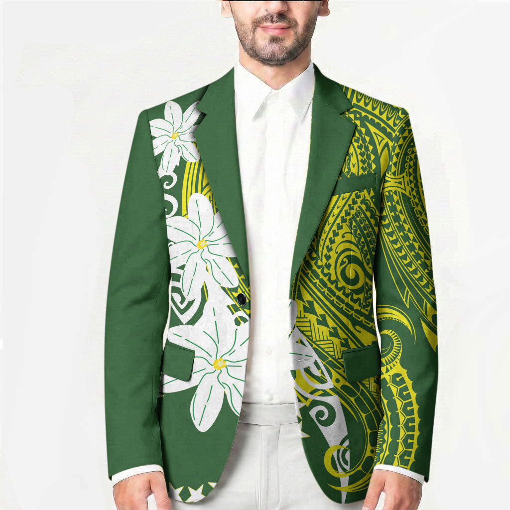 Cook Islands Maori Language Week Blazer Tiare Maori Kuki Airani Green Pattern LT22 - Polynesian Pride