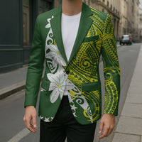 Cook Islands Maori Language Week Blazer Tiare Maori Kuki Airani Green Pattern LT22 - Polynesian Pride