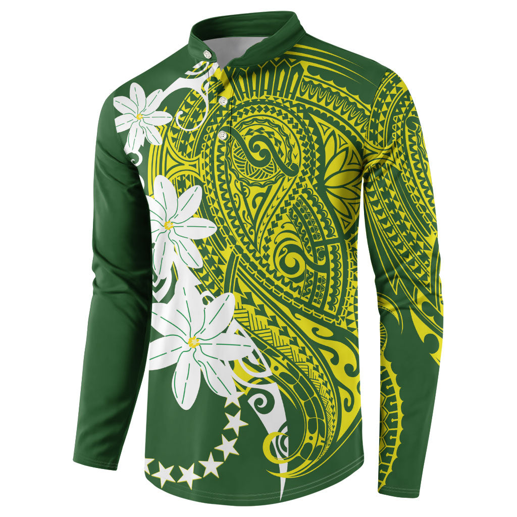 Cook Islands Maori Language Week Button Sweatshirt Tiare Maori Kuki Airani Green Pattern LT22 - Polynesian Pride
