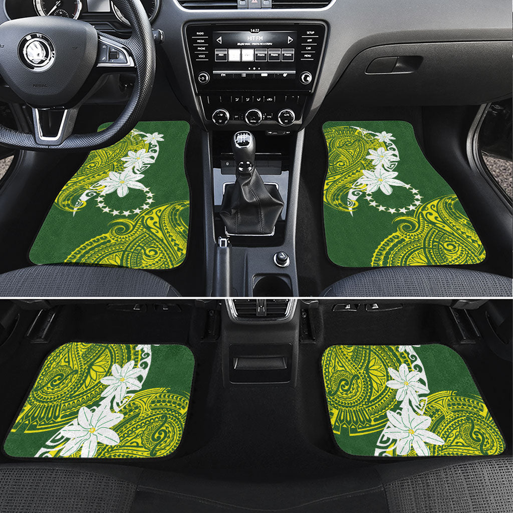 Cook Islands Maori Language Week Car Mats Tiare Maori Kuki Airani Green Pattern LT22 Set 4pcs Green - Polynesian Pride