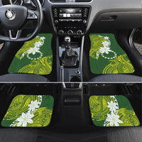 Cook Islands Maori Language Week Car Mats Tiare Maori Kuki Airani Green Pattern LT22 Set 4pcs Green - Polynesian Pride