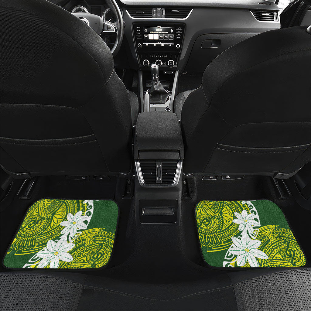 Cook Islands Maori Language Week Car Mats Tiare Maori Kuki Airani Green Pattern LT22 Set 2pcs - Back Green - Polynesian Pride